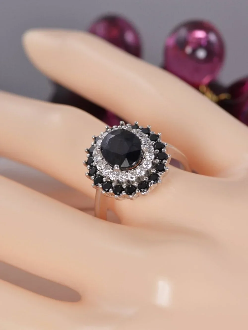 Natural Blue Sapphire Halo Ring 925 Sterling Silve Size 7